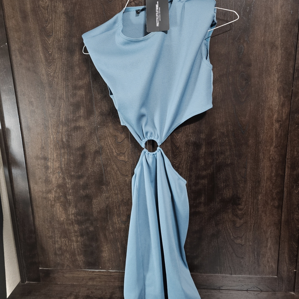 PrettyLittleThing Blue Asymmetrical One Shoulder Cocktail Dress